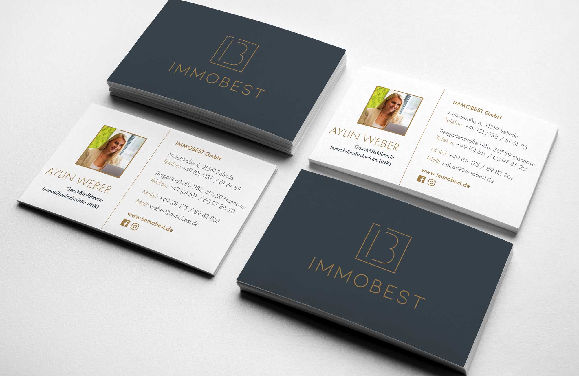 Visitenkarten grau mit Heissfolienprägung gold