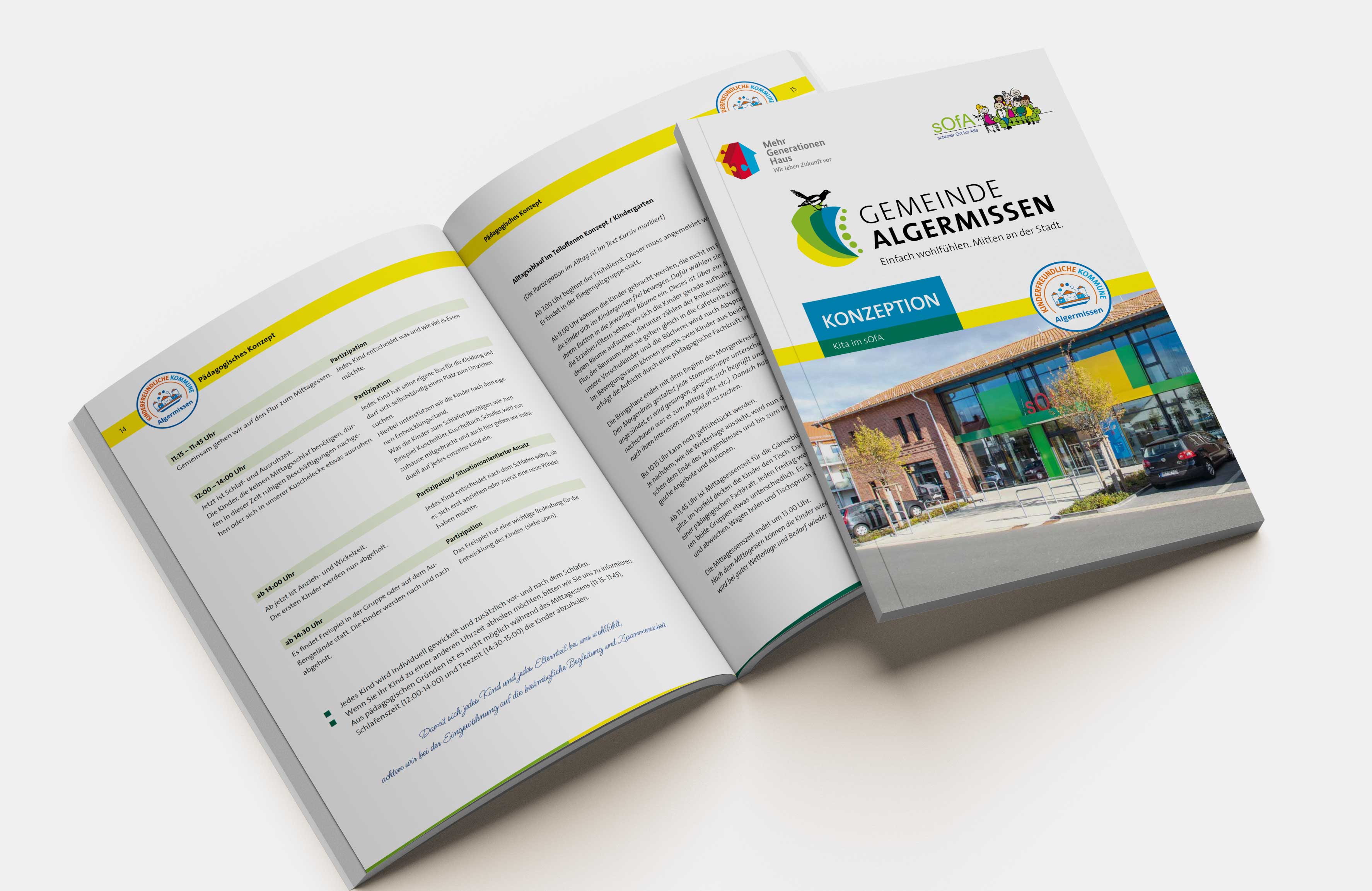 Broschüren Konzeption Gemeinde Algermissen für das sOfA schöner Ort für alle in A4 mit 60 Seiten