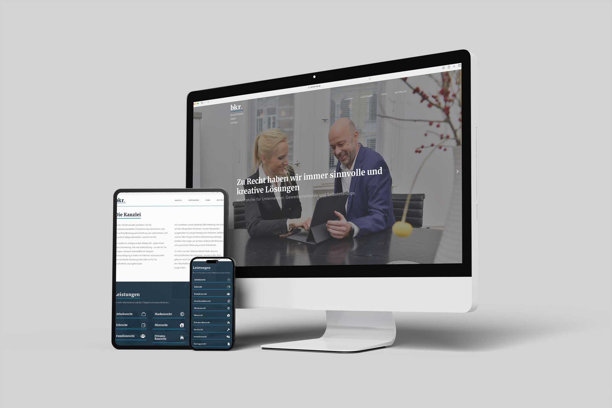 iMac, iPad und iPhone mit Webseite bkr