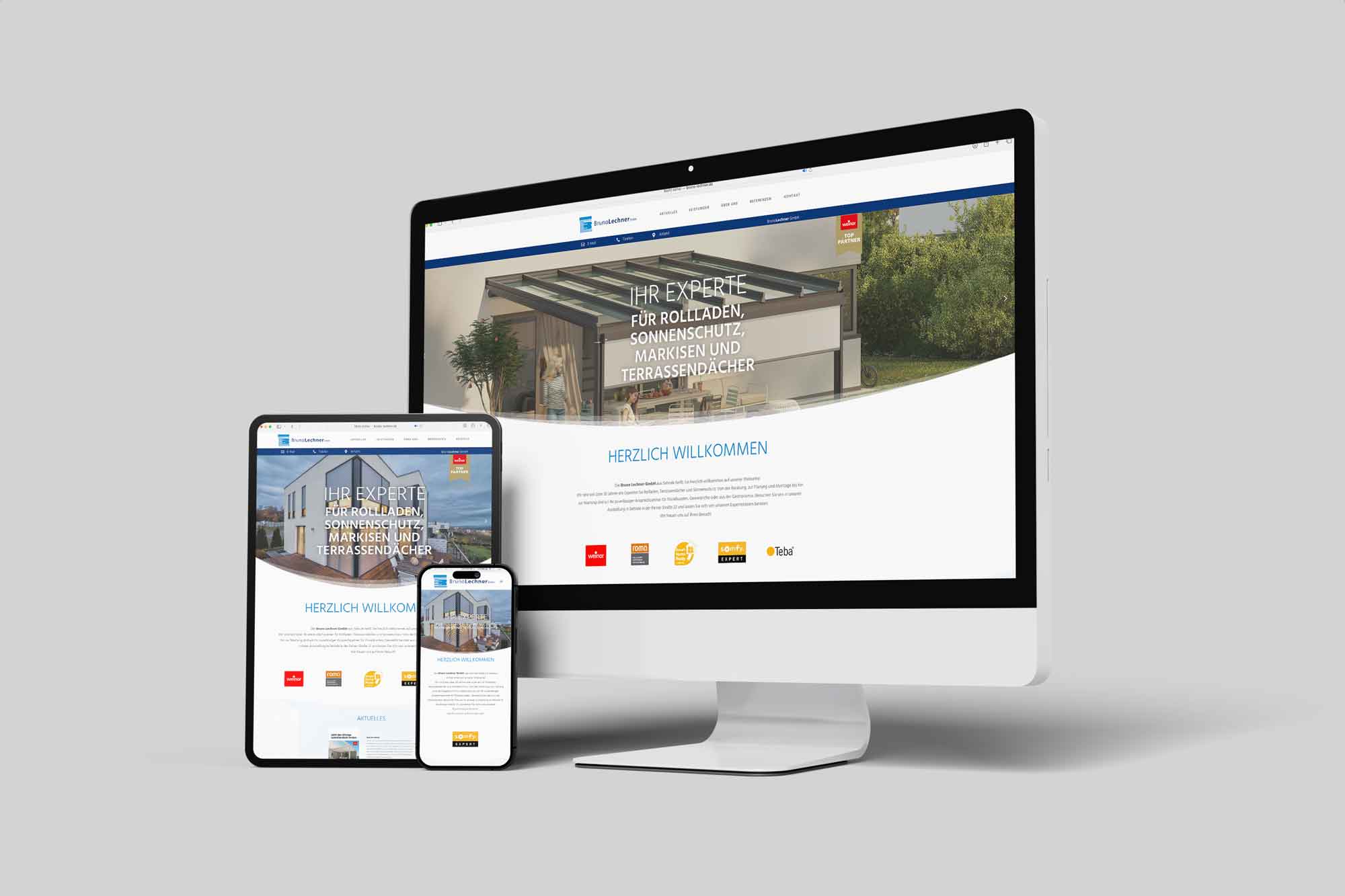 iMac, iPad und iPhone mit Webseite Bruno Lechner