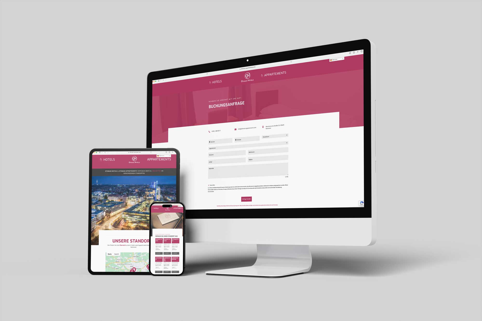 iMac, iPad und iPhone mit Webseite Othman Hannover